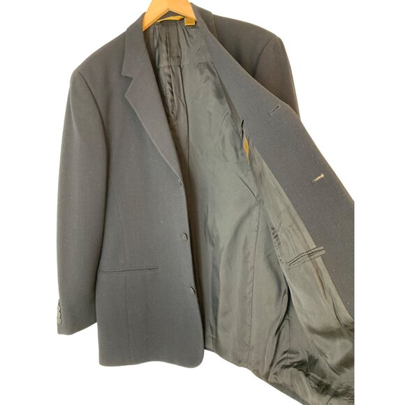 VTG 90s Donna Karen Mens 42R Jet Black Wool Blazer Jacket Italy Cuffable RA10085 - Picture 2 of 9